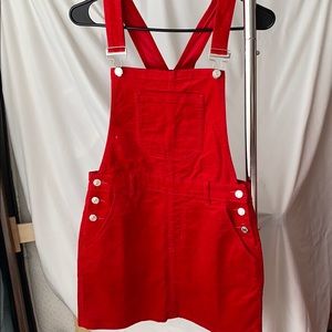 Velvety Red Overall Dress